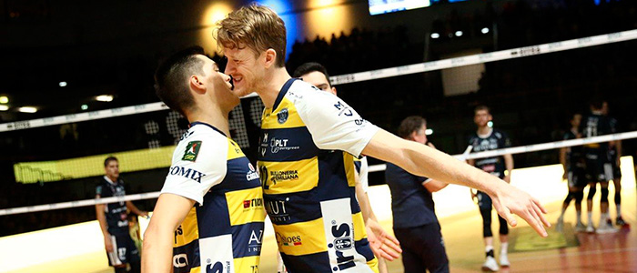 Iris Ceramica sponsors the Modena Volley team featuring Micah Christenson and Maxwell Holt